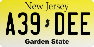 NJ license plate A39DEE