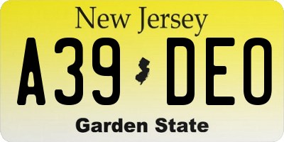 NJ license plate A39DEO