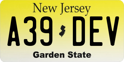 NJ license plate A39DEV