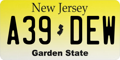 NJ license plate A39DEW