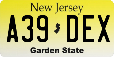 NJ license plate A39DEX