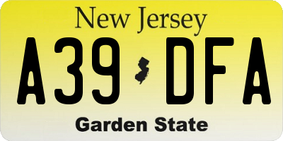 NJ license plate A39DFA
