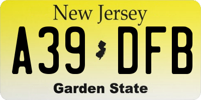 NJ license plate A39DFB