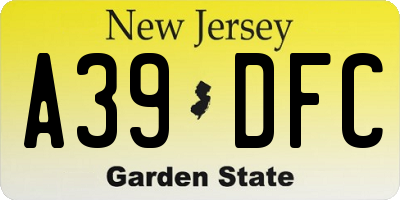 NJ license plate A39DFC