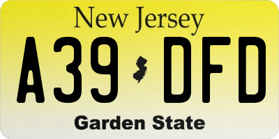 NJ license plate A39DFD