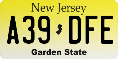 NJ license plate A39DFE