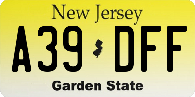 NJ license plate A39DFF