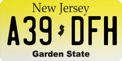 NJ license plate A39DFH