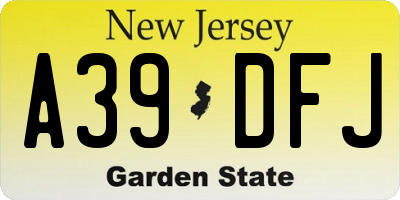 NJ license plate A39DFJ