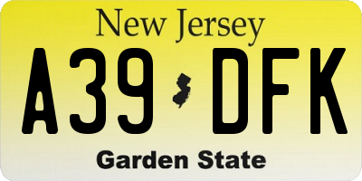 NJ license plate A39DFK