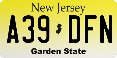 NJ license plate A39DFN
