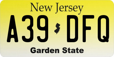 NJ license plate A39DFQ