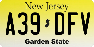 NJ license plate A39DFV