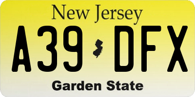 NJ license plate A39DFX
