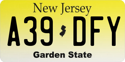 NJ license plate A39DFY
