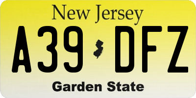NJ license plate A39DFZ