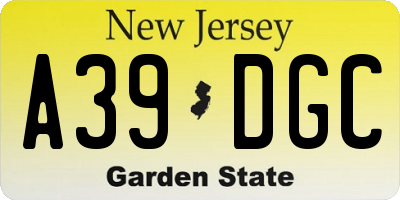 NJ license plate A39DGC
