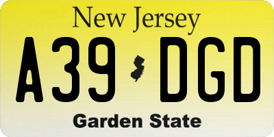 NJ license plate A39DGD