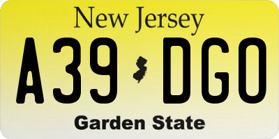 NJ license plate A39DGO