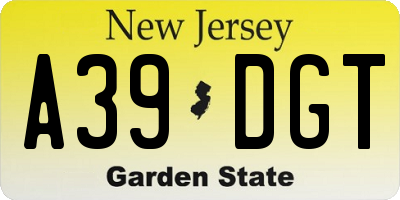 NJ license plate A39DGT