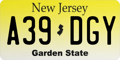 NJ license plate A39DGY