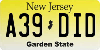 NJ license plate A39DID