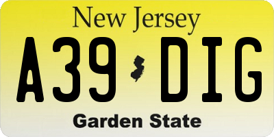 NJ license plate A39DIG