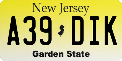 NJ license plate A39DIK