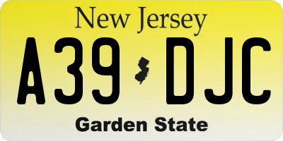 NJ license plate A39DJC