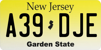 NJ license plate A39DJE