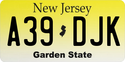 NJ license plate A39DJK