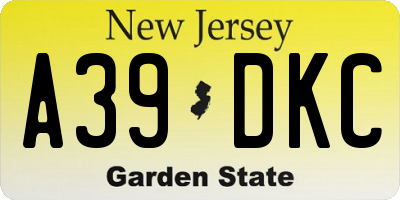 NJ license plate A39DKC