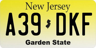 NJ license plate A39DKF