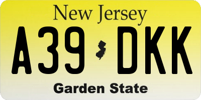 NJ license plate A39DKK
