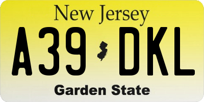NJ license plate A39DKL