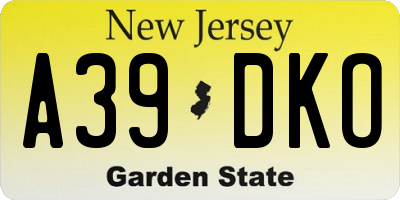 NJ license plate A39DKO