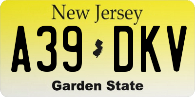 NJ license plate A39DKV