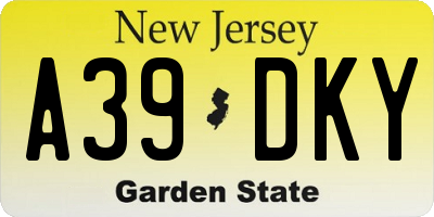 NJ license plate A39DKY