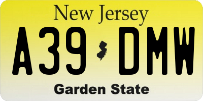 NJ license plate A39DMW