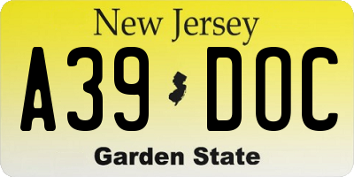 NJ license plate A39DOC