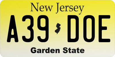 NJ license plate A39DOE
