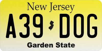 NJ license plate A39DOG