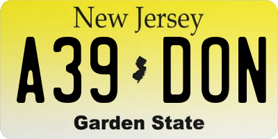 NJ license plate A39DON