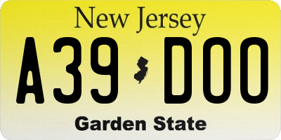 NJ license plate A39DOO