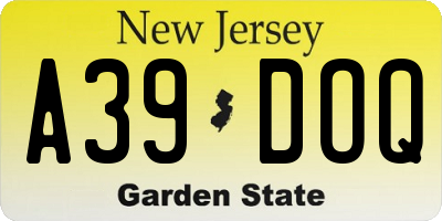 NJ license plate A39DOQ