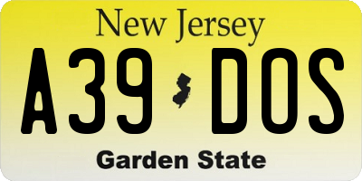 NJ license plate A39DOS