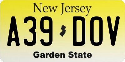 NJ license plate A39DOV