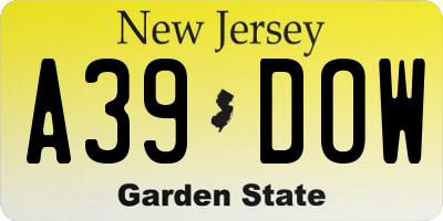 NJ license plate A39DOW