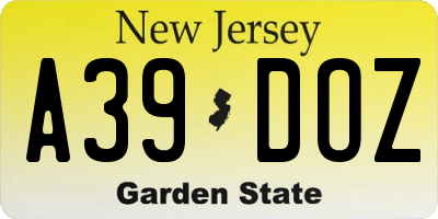 NJ license plate A39DOZ