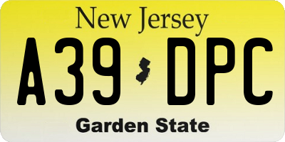 NJ license plate A39DPC